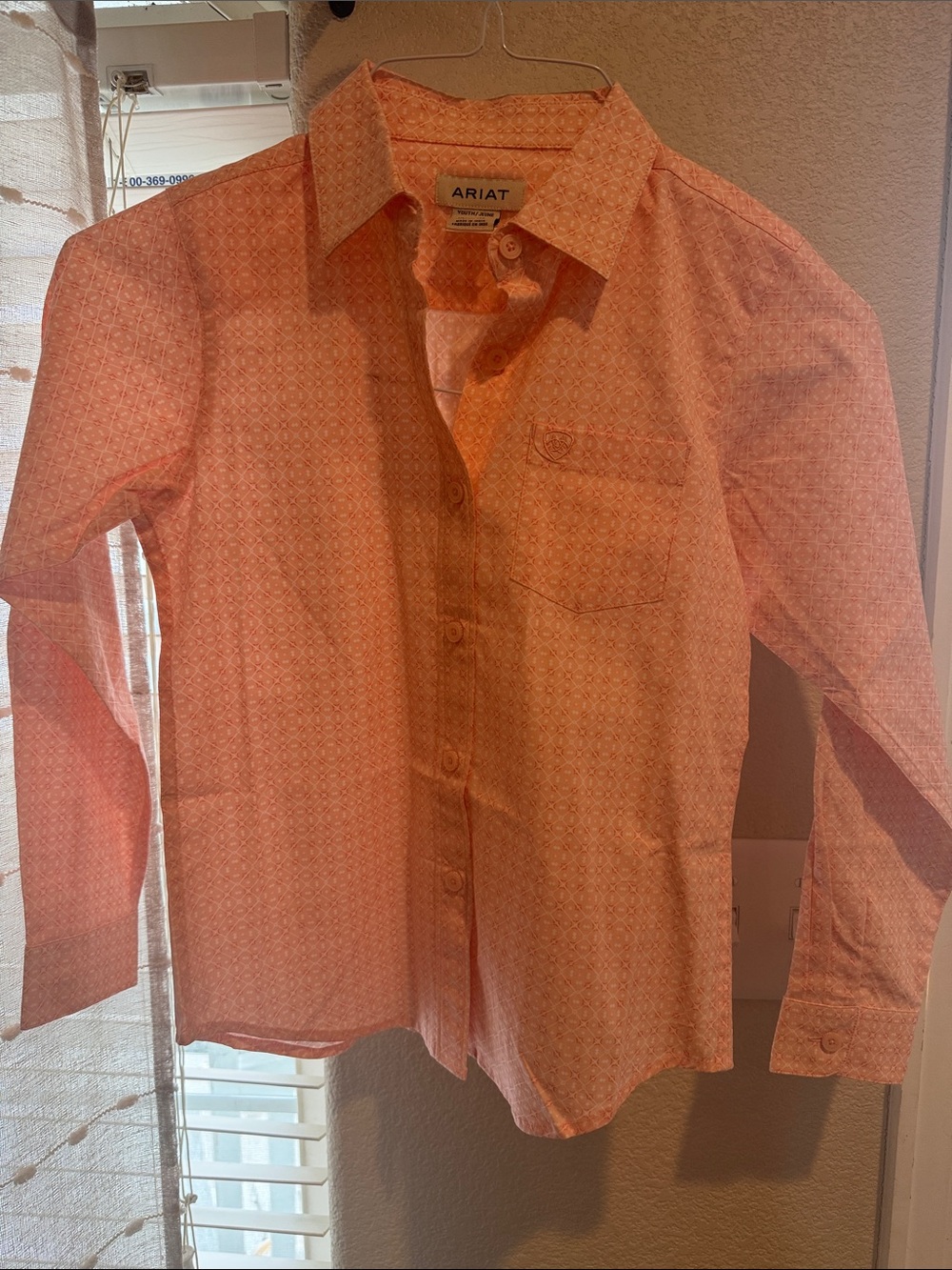 Ariat Girl’s Orange Geometric Print Long-Sleeve Button-Down Shirt